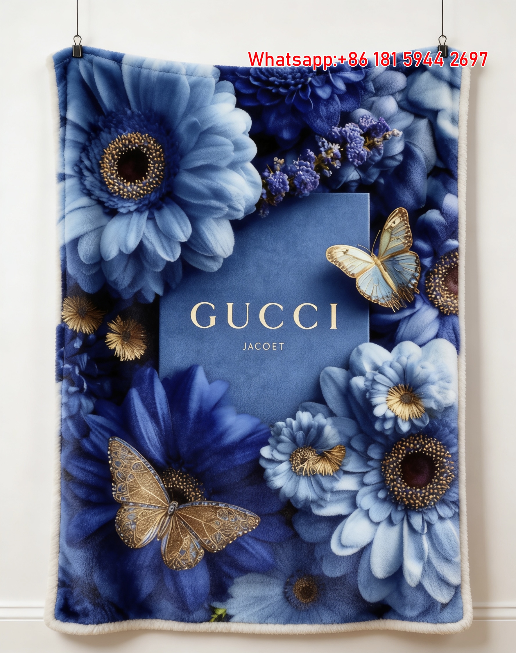 Gucci Blue Gerbera & Butterfly Throw blankets Gucci Azure Floral Tapestry IMG_2813